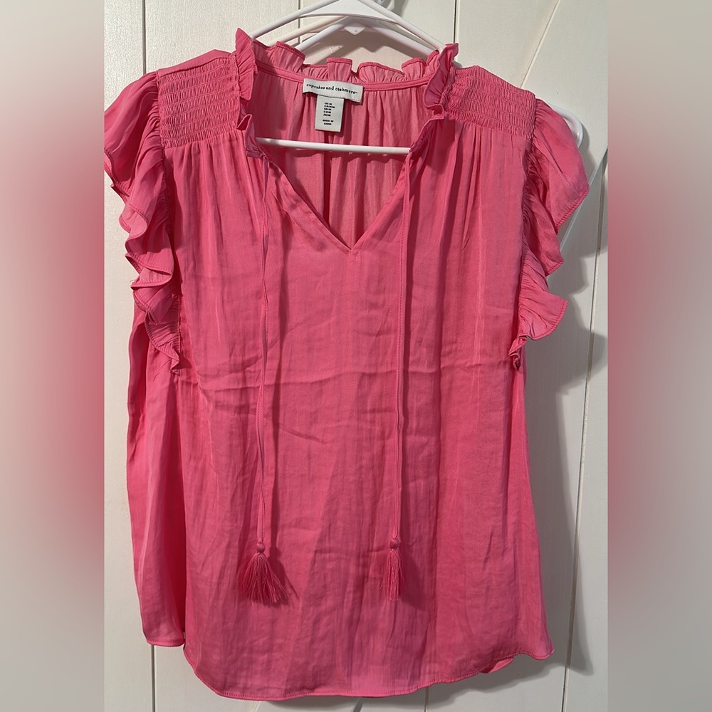 Cupcakes & Cashmere Pink Flutter Sleeve Blouse with Tie Front